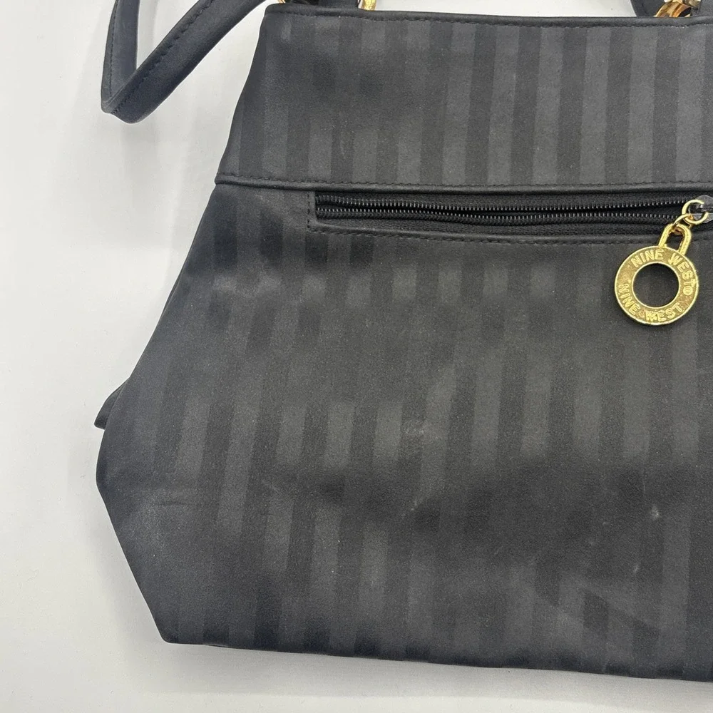 Nine‎ West Black Embossed Striped Backpack/Purse